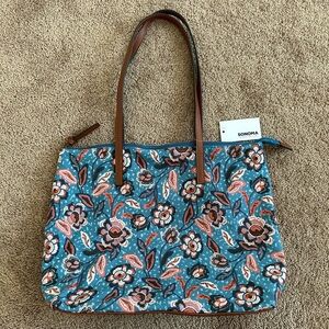 Sonoma Goods For Life Canvas Tote Bag Floral Blue NWT